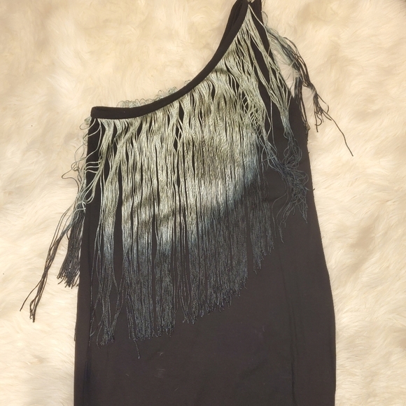 Zara Ombre Fringe One Shoulder dress - Picture 2 of 10
